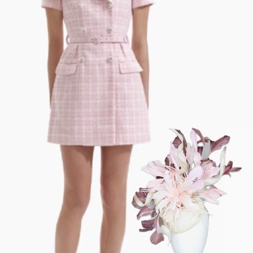 Kentucky Derby ready! Dress and fascinator Self-Portrait Pink Tweed Mini Dress